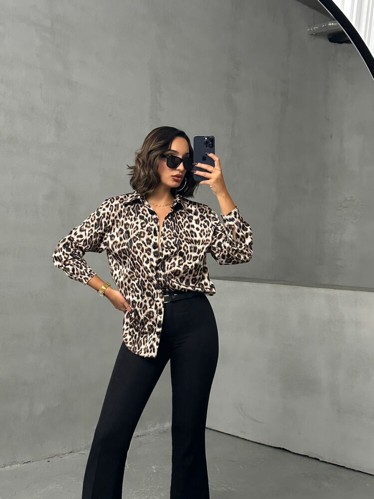 Topshow Leopar Leopar Desenli Toptan Gömlek