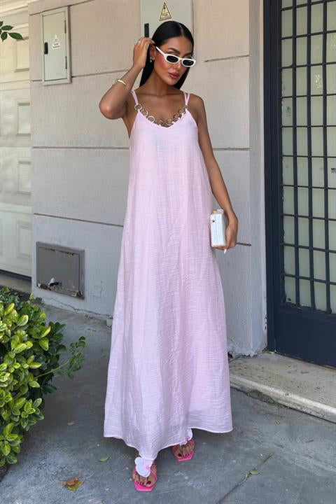 Lina Modal Askılı Elbise 2906 PEMBE L