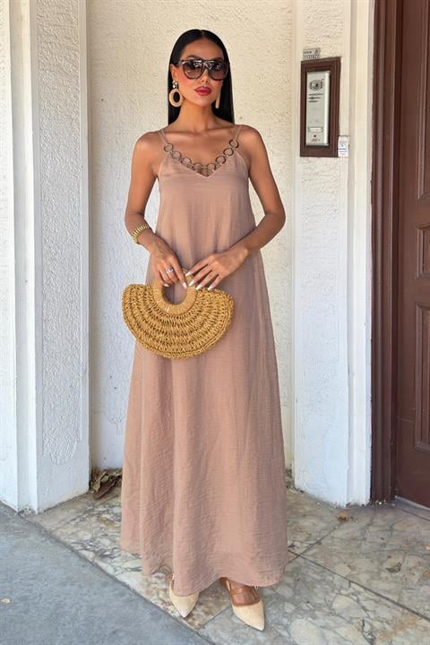 Lina Modal Askılı Elbise 2906 KAHVERENGİ L