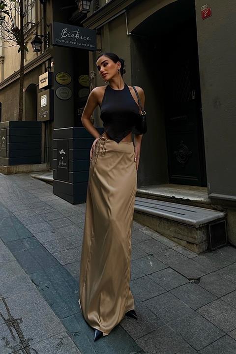 Lisa Yandan Bağlamalı Saten Etek 4035-08