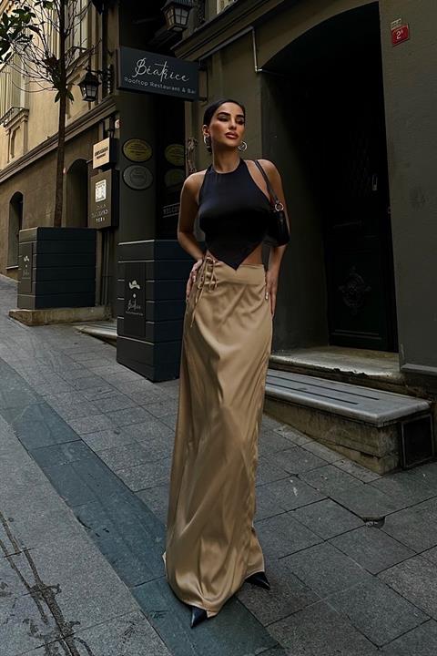 Lisa Yandan Bağlamalı Saten Etek 4035-08