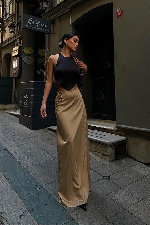 Lisa Yandan Bağlamalı Saten Etek 4035-08