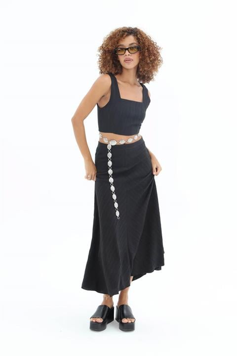 Loanna Keten Crop Takım 9592-08 SİYAH L