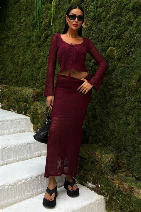 Lobelia Kroşe Bağlamalı Takım 9655-01 BORDO STD