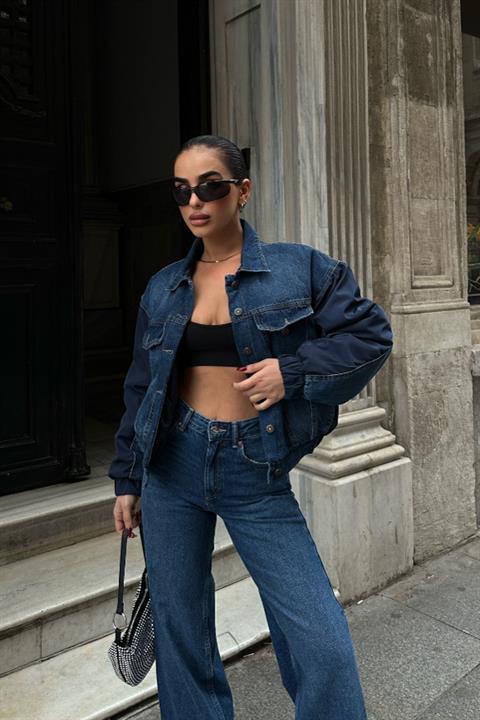 Lotte Oversize Denim Ceket 6064-08 LACİVERT L
