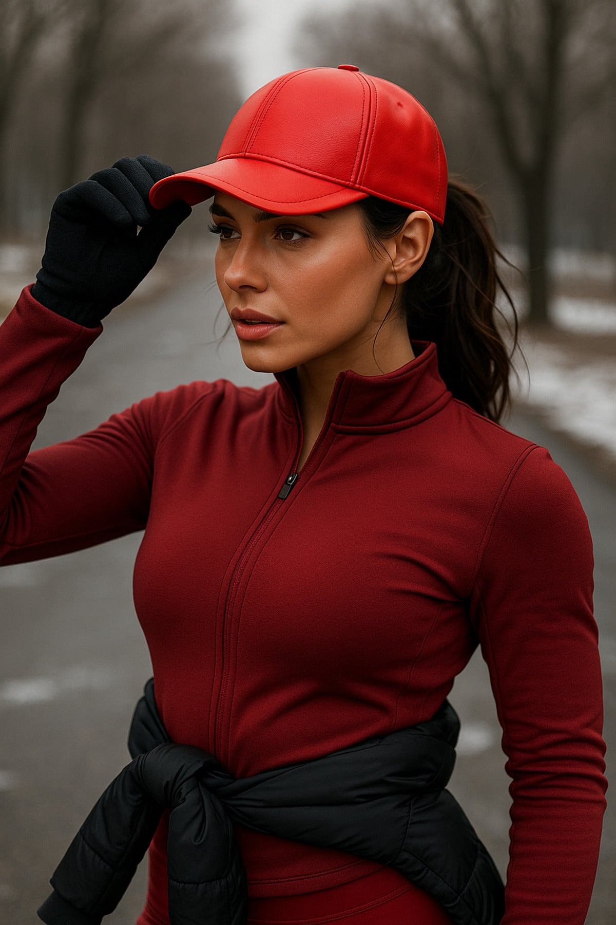 Klasik Kırmızı Renkli Düz Siperlikli Deri Baseball Şapka - Sade Şık Tasarım Spk1104