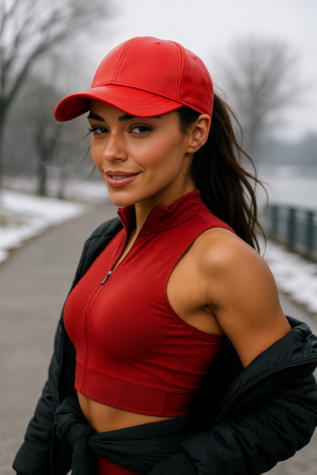 Klasik Kırmızı Renkli Düz Siperlikli Deri Baseball Şapka - Sade Şık Tasarım Spk1104