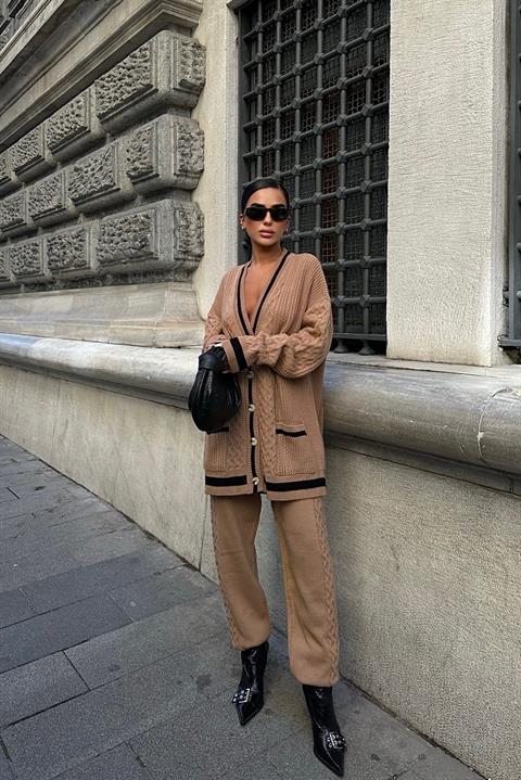 Lunadel Triko Hırka Pantolon Takım 9974 CAMEL 19-8395 STD