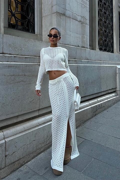 Macey Kroşe Crop Takım 9882 EKRU STD