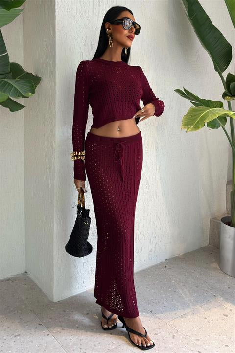 Macey Kroşe Crop Takım 9882 BORDO STD