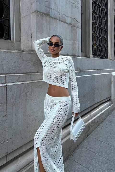 Macey Kroşe Crop Takım 9882