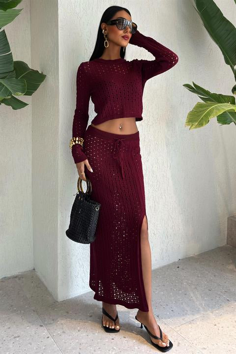 Macey Kroşe Crop Takım 9882