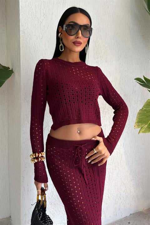 Macey Kroşe Crop Takım 9882