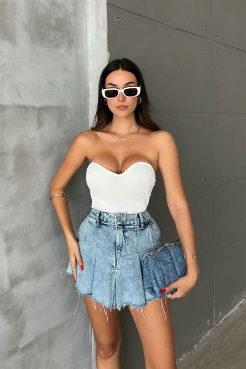Mathilde Straplez Crop Top 3271-01 BEYAZ STD