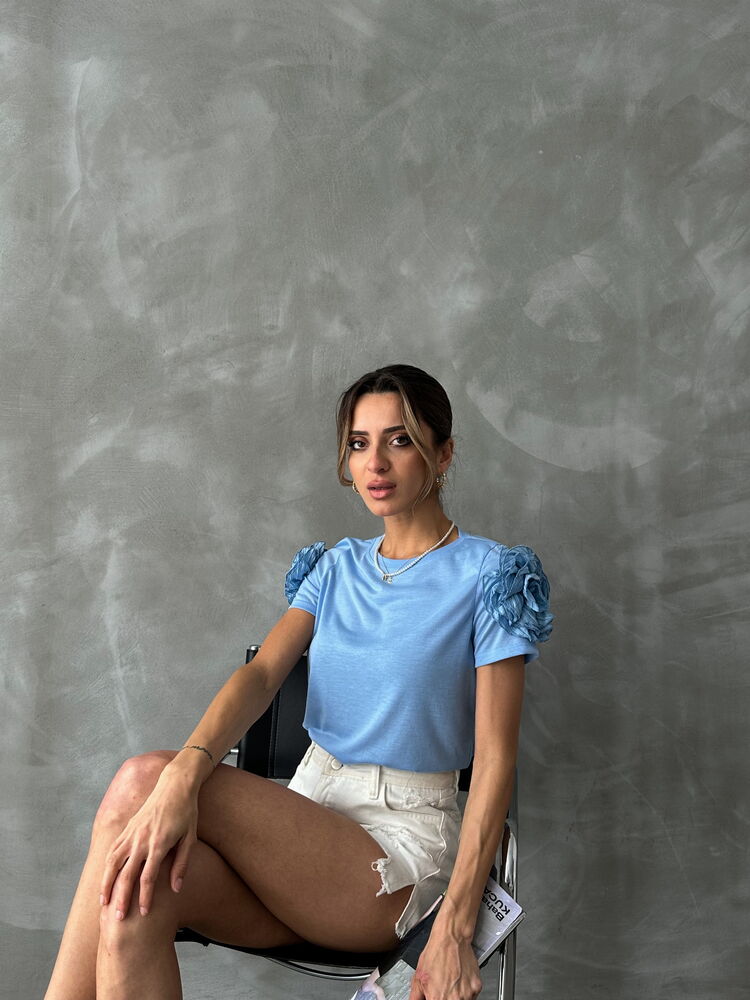 Topshow Mavi Omuzları Güllü Toptan T Shirt