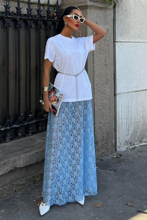 Maxi Dantel Etek 4047 MAVİ S