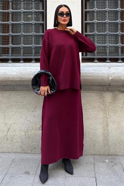 Midi Etekli Triko Takım 10231 BORDO STD