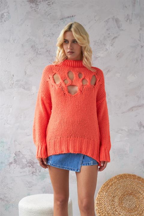 Midred Cut Out Triko Kazak 1200-09 FUŞYA STD