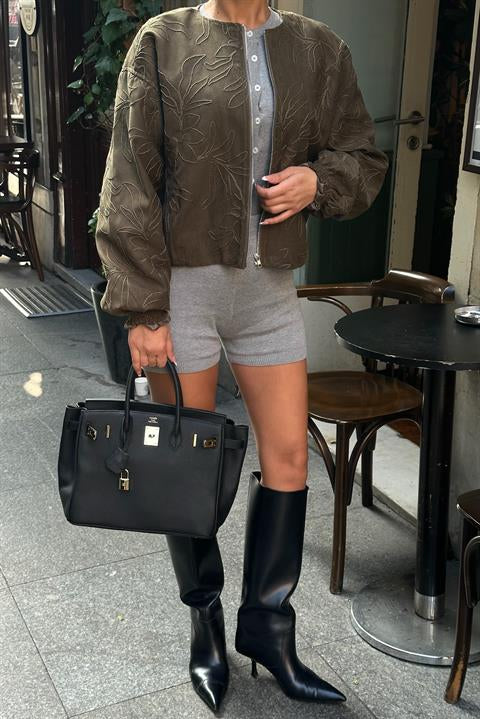 Nakış Detaylı Nubuk Bomber Ceket 6139