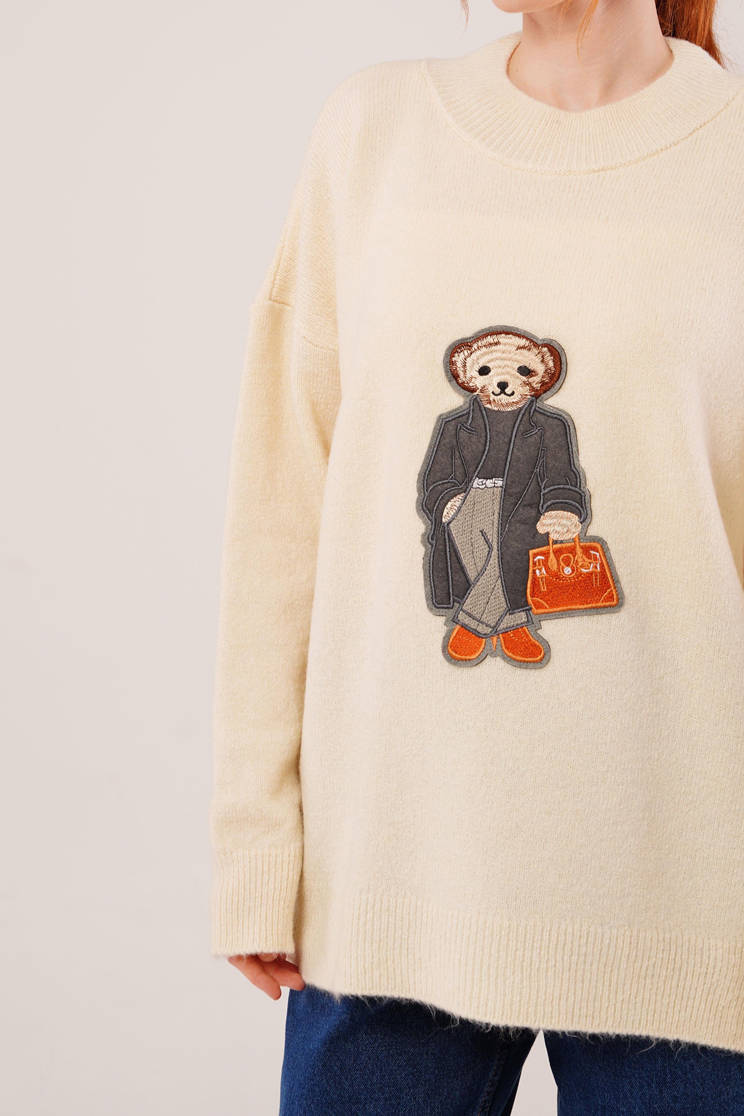 Nakış Detaylı Toptan Krem Triko Kazak