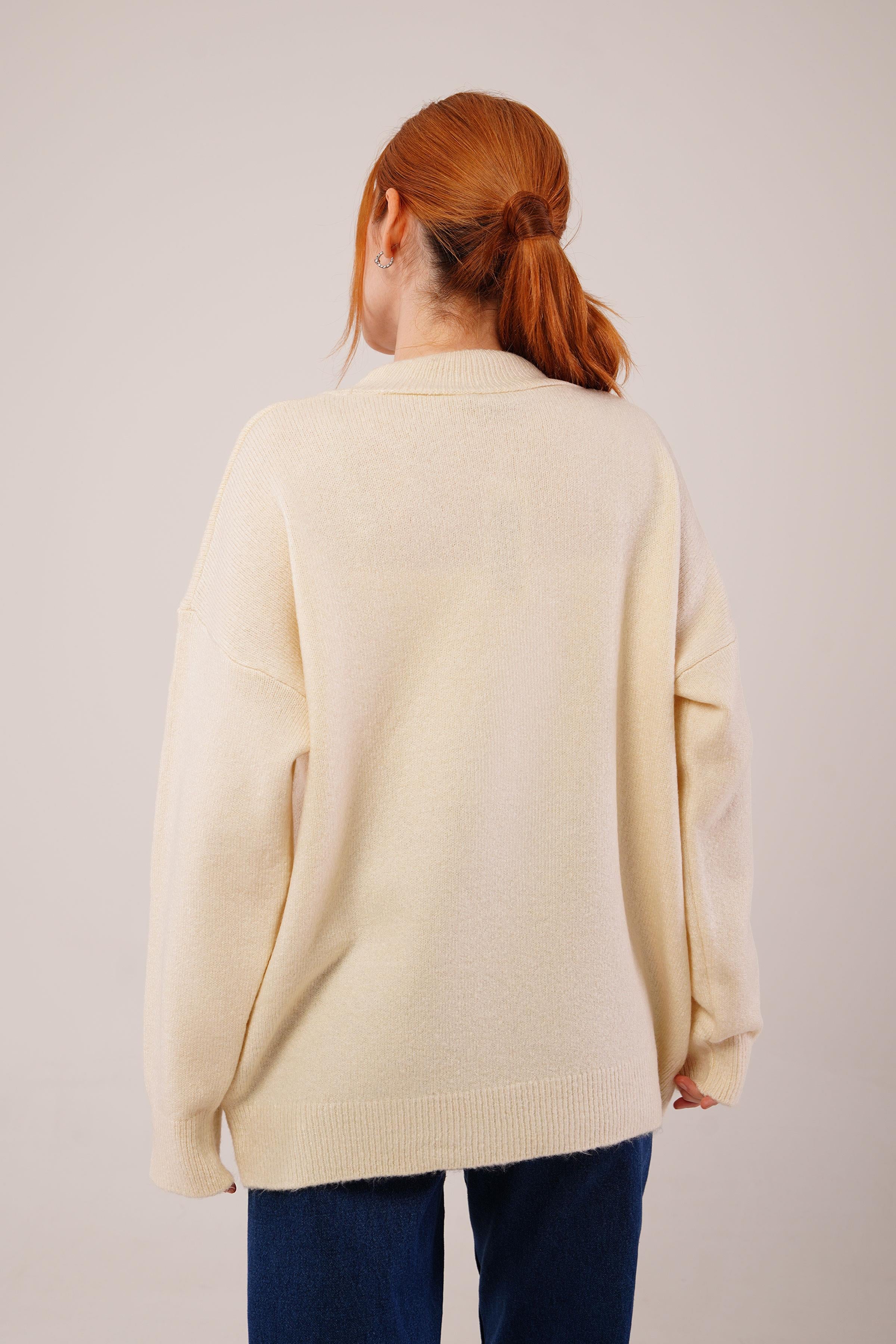 Nakış Detaylı Toptan Krem Triko Kazak