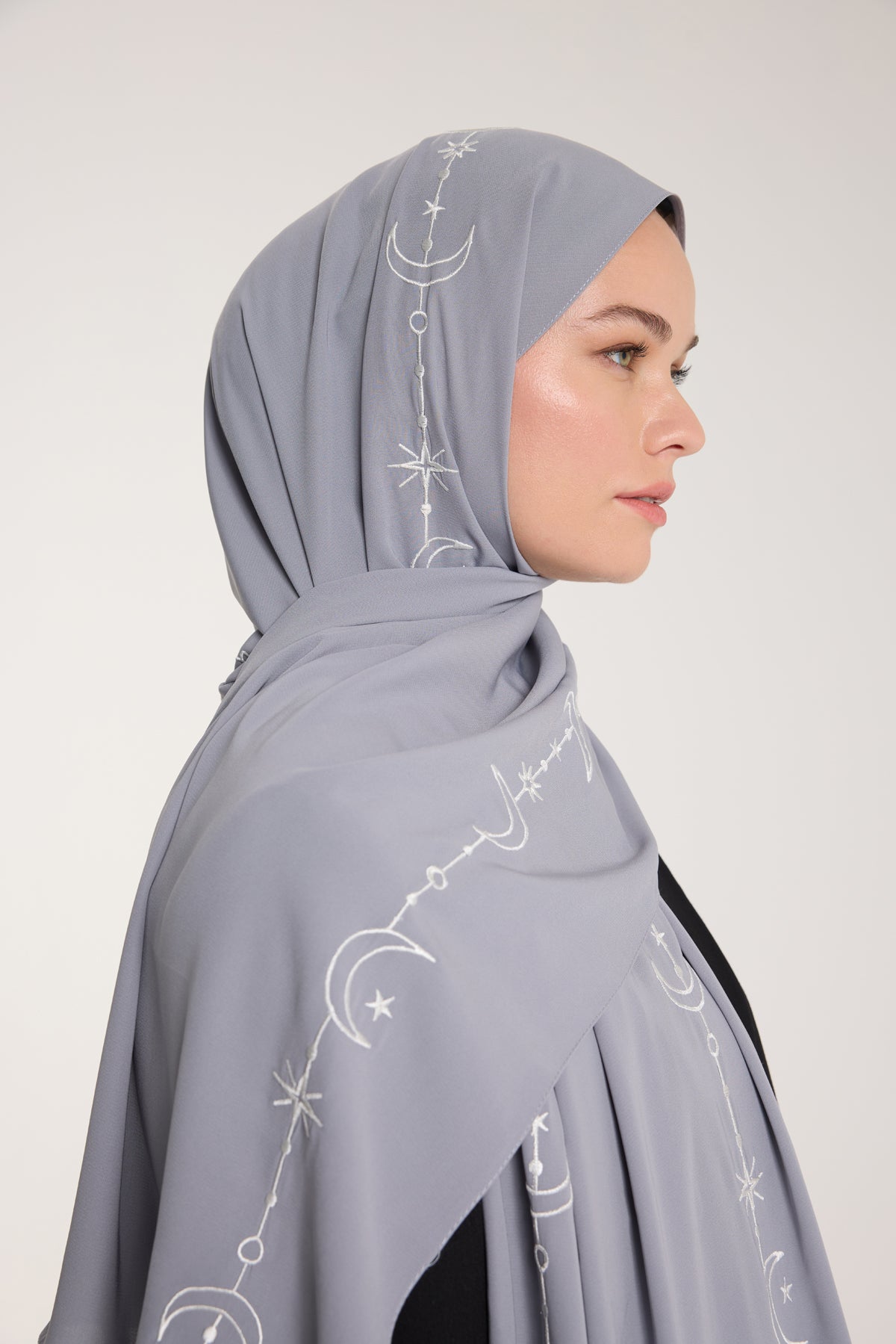 Nakış Şal - Hilal Dokuma - Gri - Beyaz