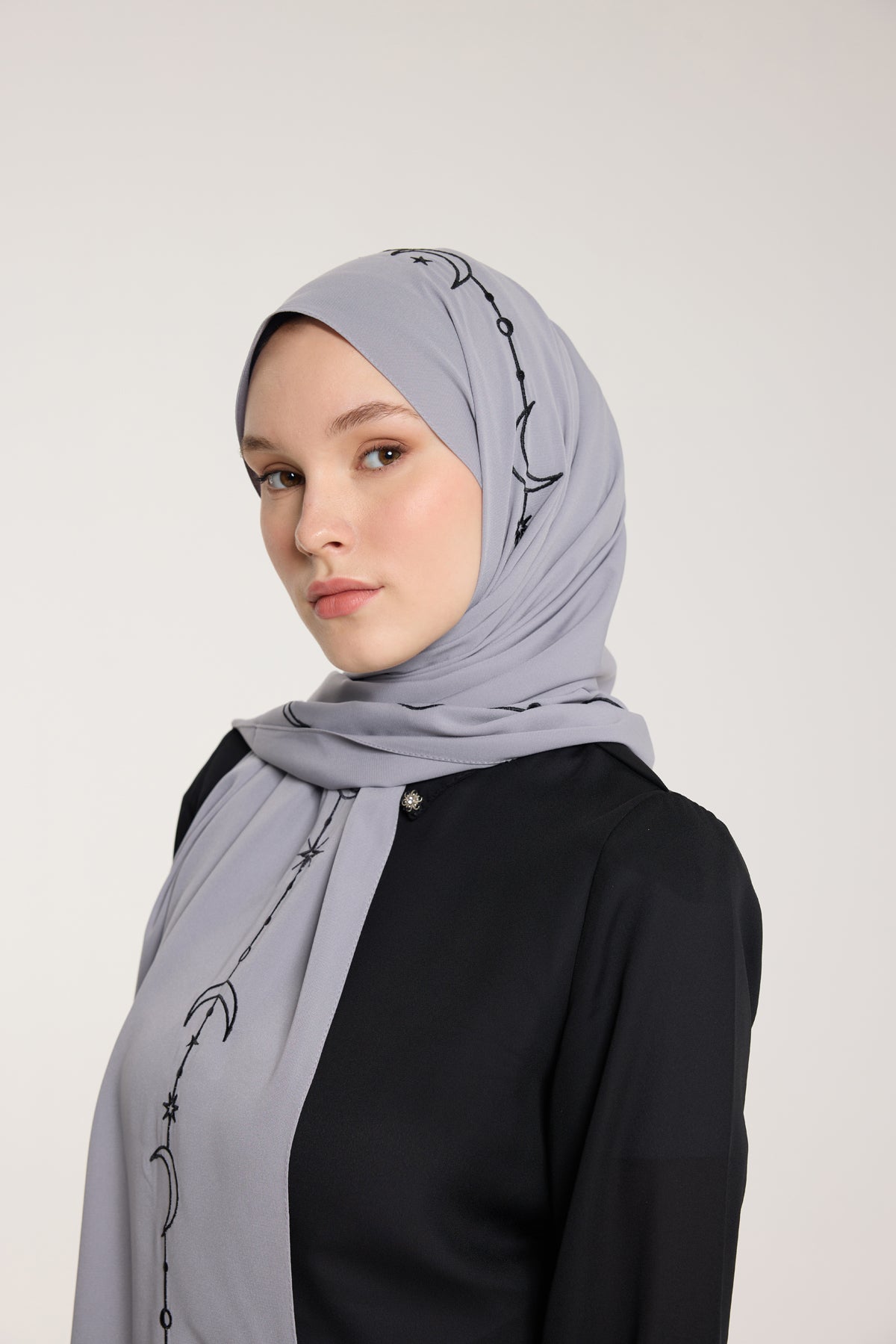 Nakış Şal - Hilal Dokuma - Gri - Siyah