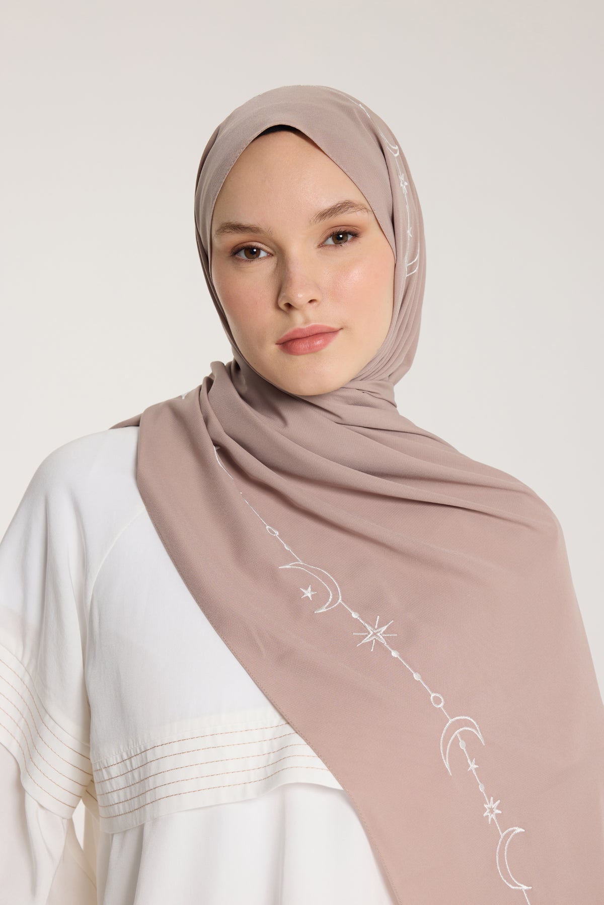 Nakış Şal - Hilal Dokuma - Vizon - Beyaz