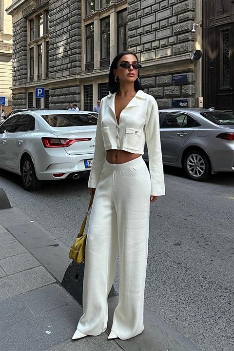 Nancy Kruveze Yaka Crop Takım 9954 - 25 EKRU STD