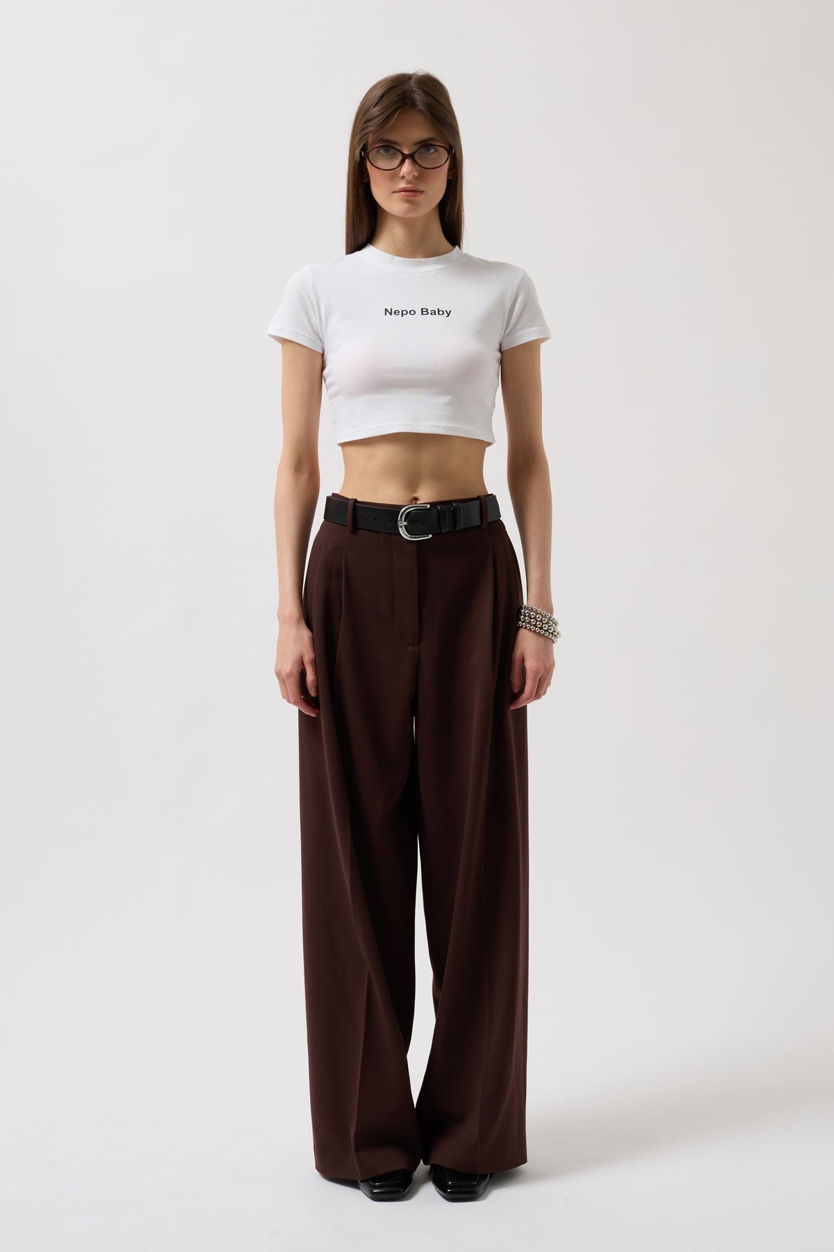 Nepo Baskılı Crop T-Shirt - Siyah