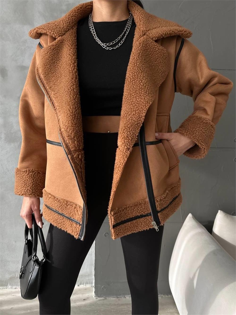 NUBUK MONT KÜRK YAKA - Taba