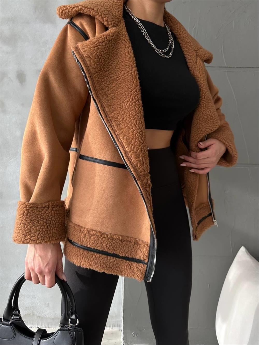 NUBUK MONT KÜRK YAKA - Taba