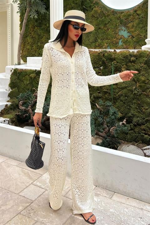 Odette Ajurlu Triko Pantolon Takım 9934 EKRU STD