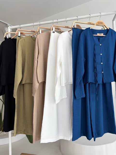 Önü İnce Kordon Detaylı ve Double Paça Pantolonlu Takım 10180