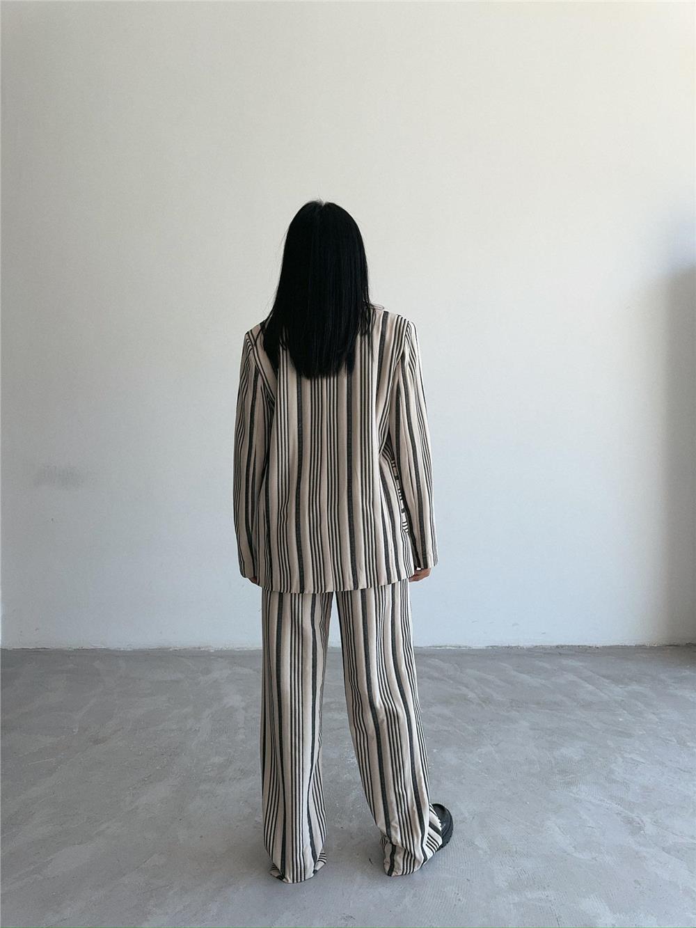 OTTOMAN ÇİZGİLİ CEKET-PANTOLON TK - Bej