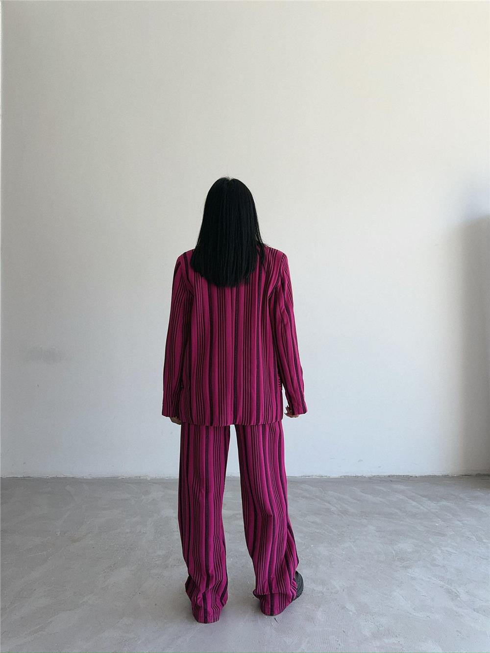 OTTOMAN ÇİZGİLİ CEKET-PANTOLON TK - Fuşya