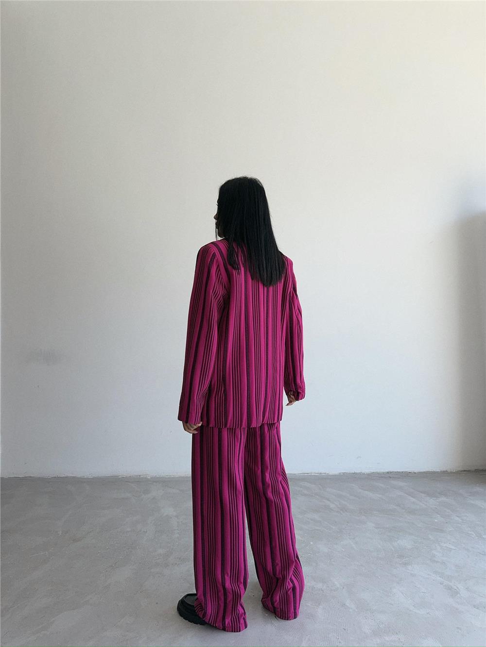 OTTOMAN ÇİZGİLİ CEKET-PANTOLON TK - Fuşya