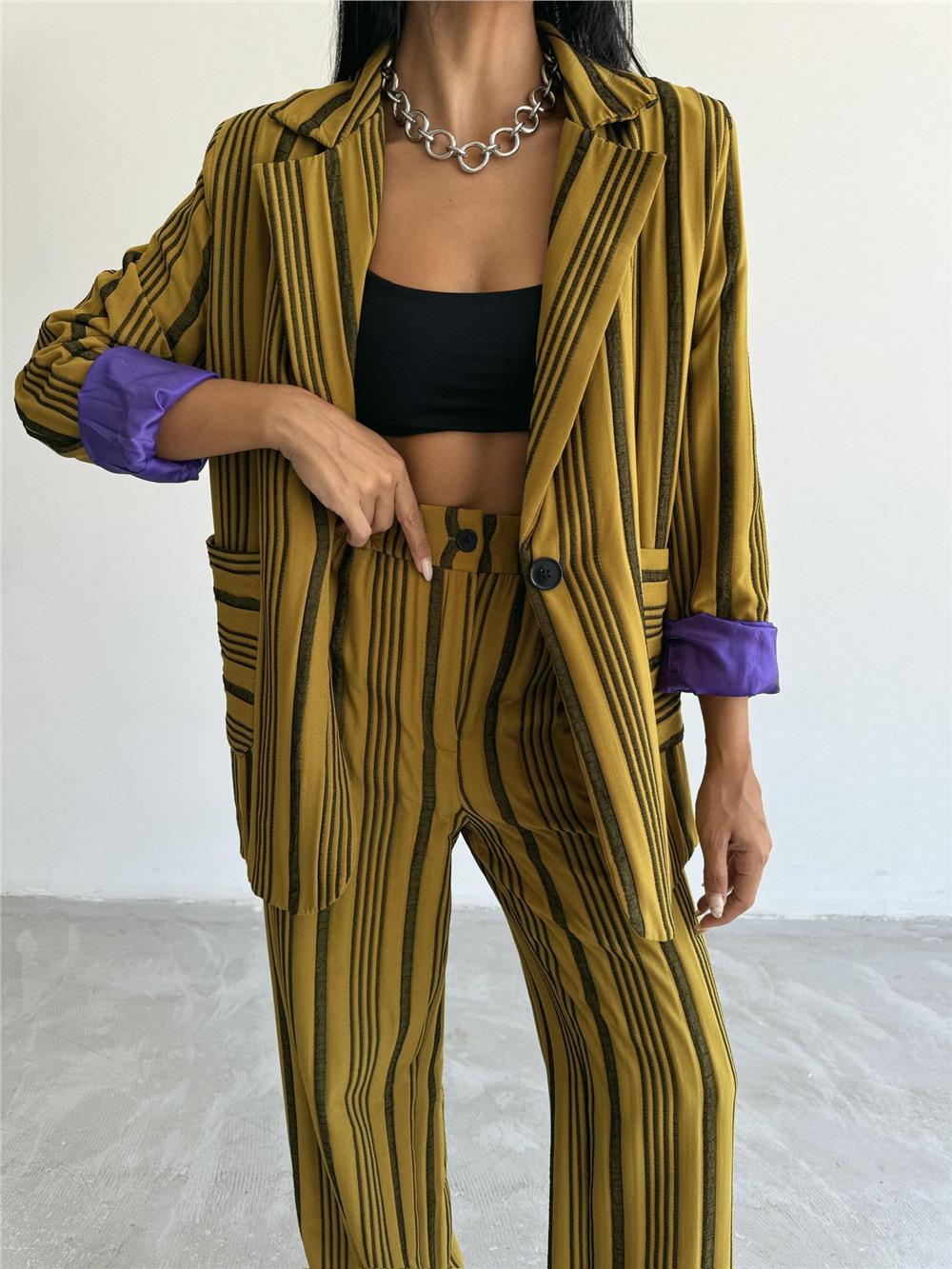 OTTOMAN ÇİZGİLİ CEKET-PANTOLON TK - Yeşil