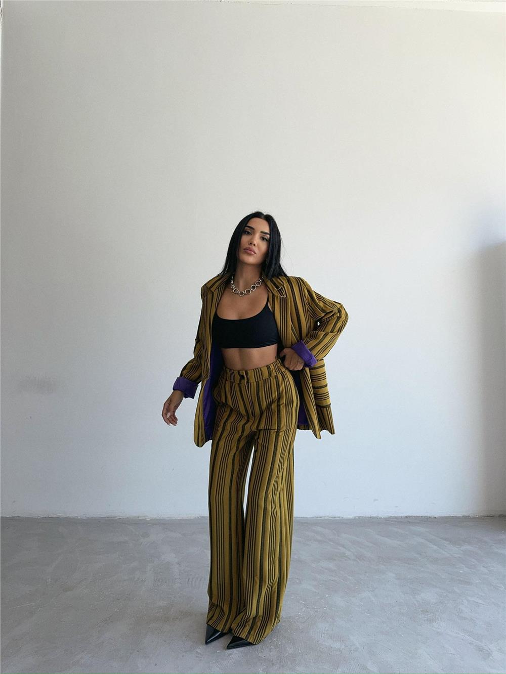 OTTOMAN ÇİZGİLİ CEKET-PANTOLON TK - Yeşil