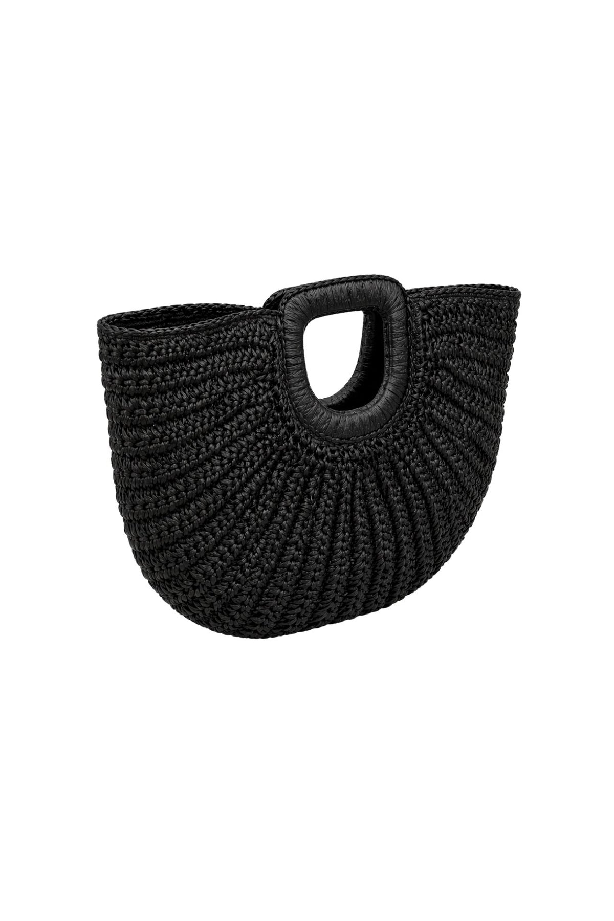 Oval Form Hasır El Çantası - Siyah
