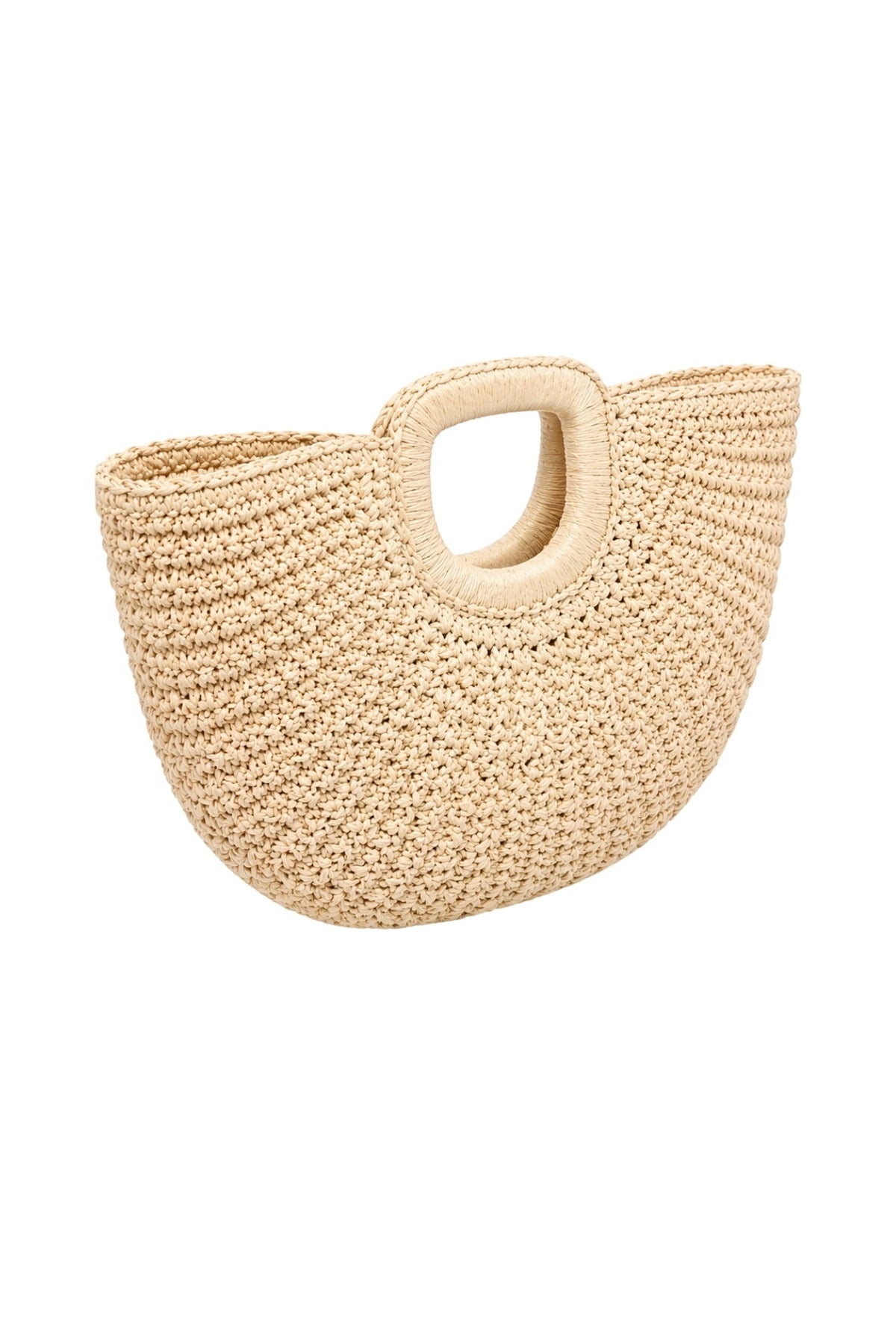 Oval Form Hasır El Çantası - Taş
