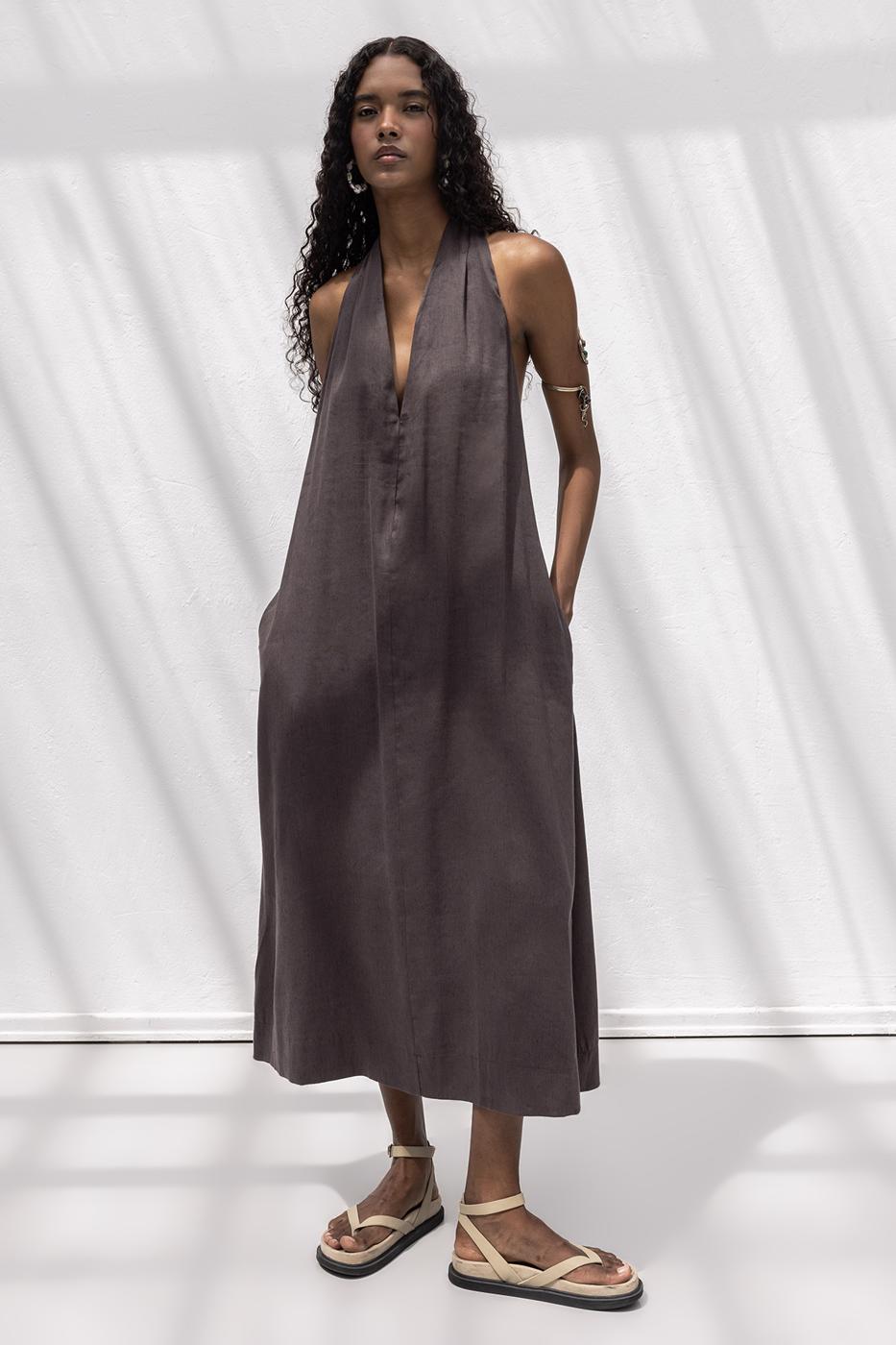 Oversize Linen Blend Midi Dress