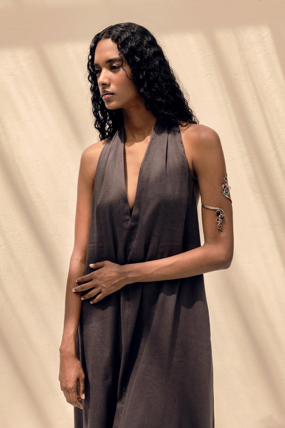 Oversize Linen Blend Midi Dress