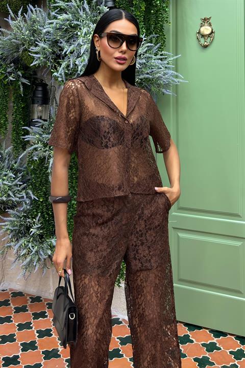 Pantolonu Astarlı Dantel İkili Takım 10119