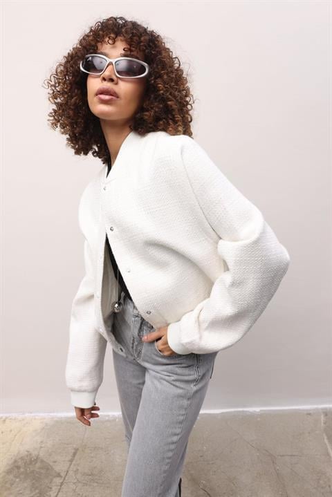 Paola Dokulu Bomber Ceket 6071-8 EKRU L