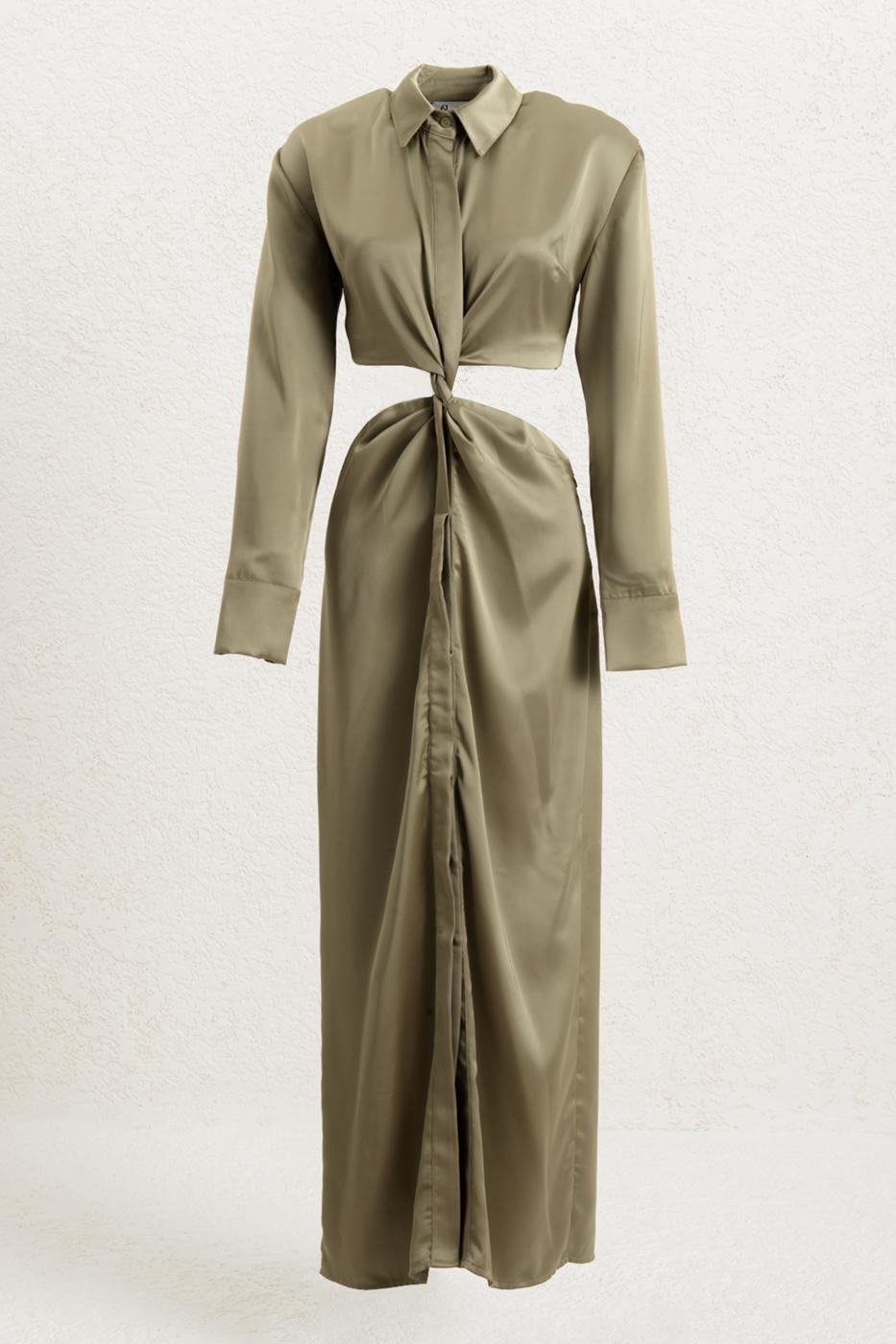 Piece Satin Midi Shirt Dress