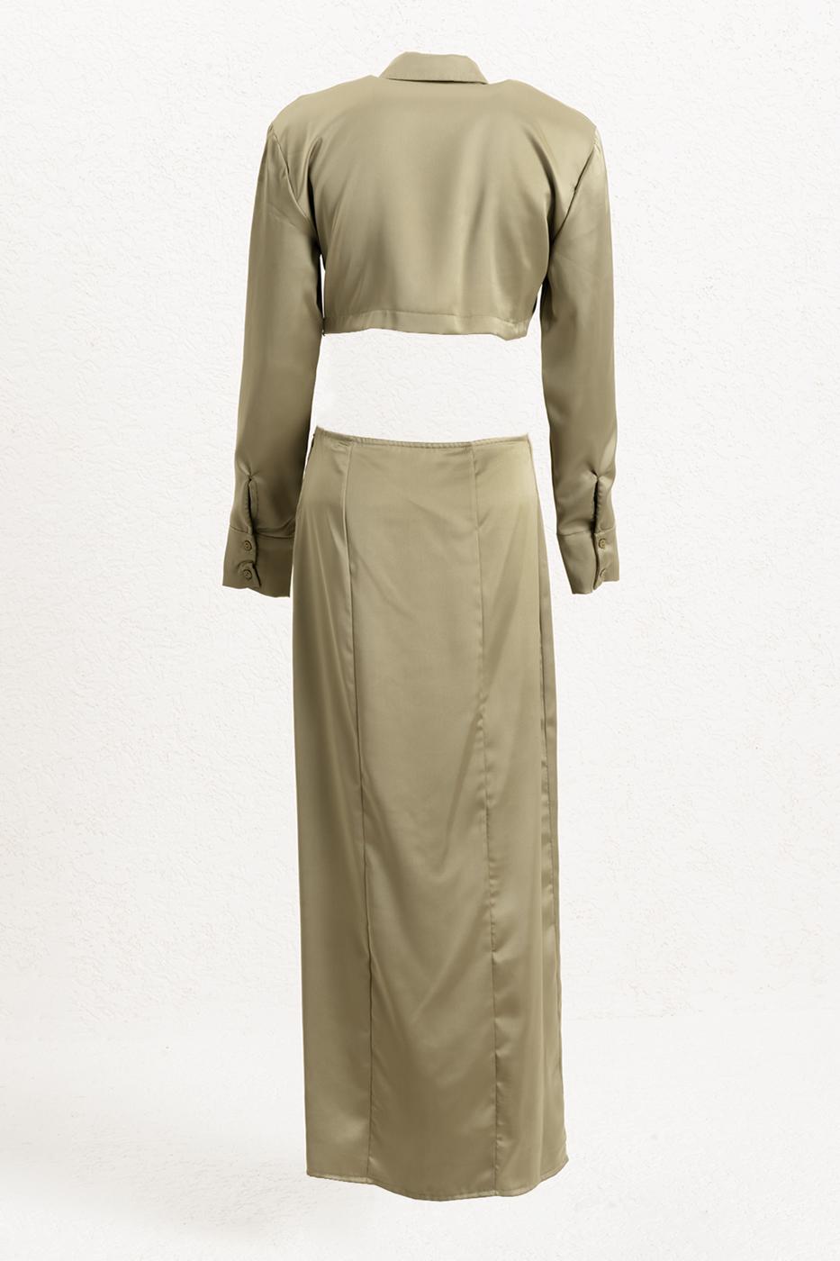 Piece Satin Midi Shirt Dress