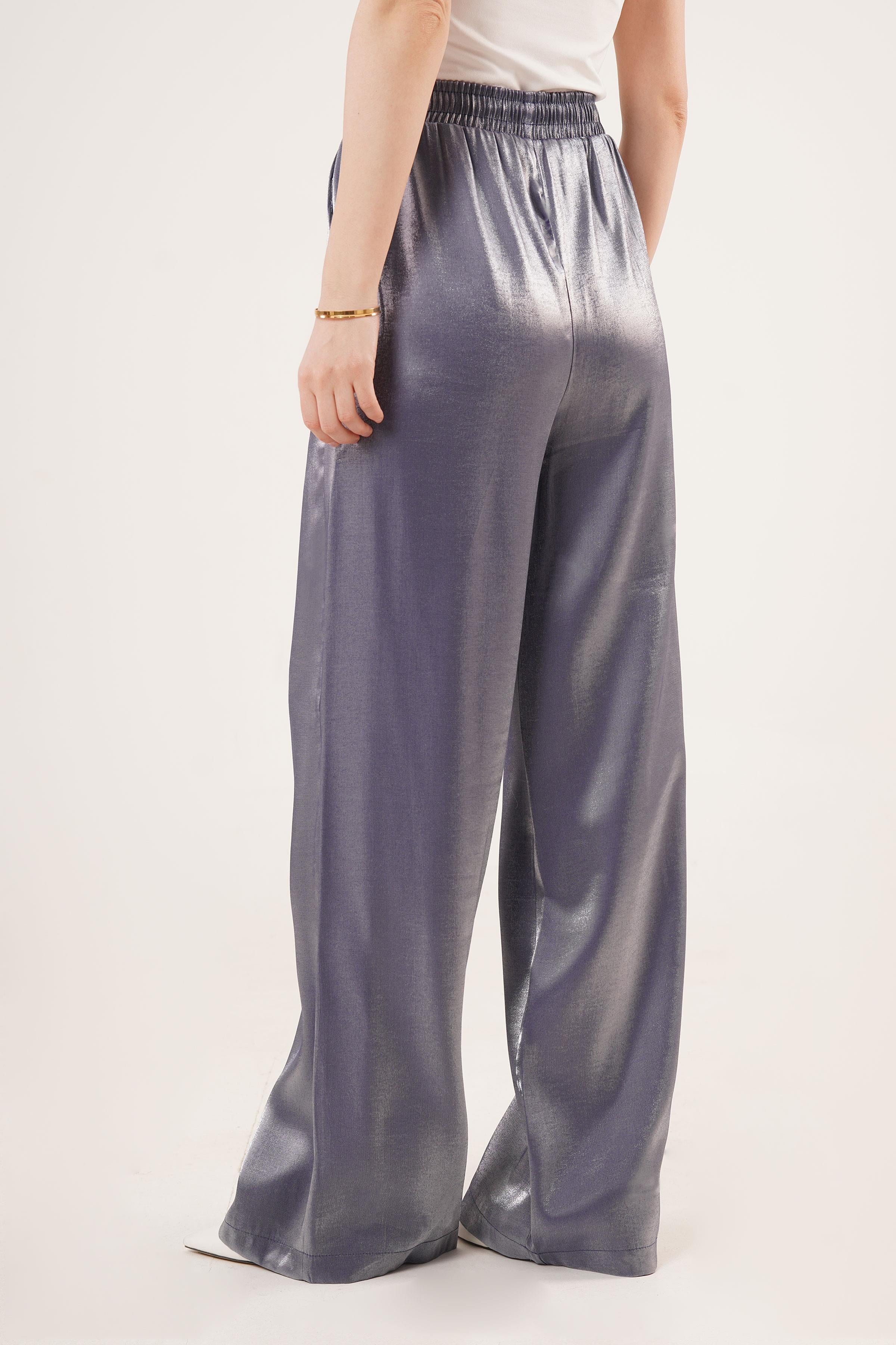 Parlak Görünümlü Cepli Mor Bol Paça Toptan Pantolon