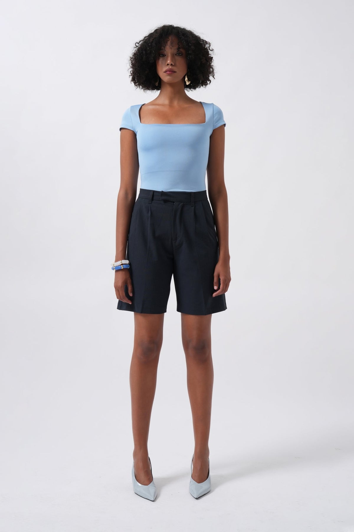 Pencere Detay Mini Dekolte Bluz - Bebe Mavi