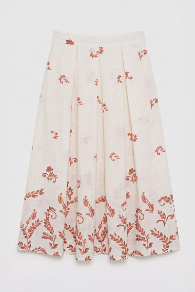 Pleated Linen Midi Skirt